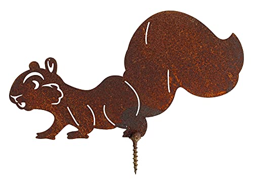 Rost Gartenfigur Eichhörnchen zum Einschrauben Edelrost Gartendeko Metall Baumstecker von Manufaktur Lichtbogen
