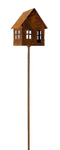 Rost Gartenstecker Haus 135 cm Edelrost Windlicht Metall Gartendeko von Manufaktur Lichtbogen