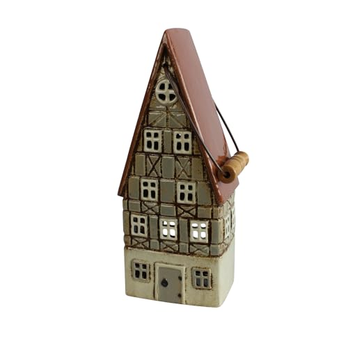 Windlicht Häuser aus Keramik Verschiedene Modelle Dekohäuser Lichthäuser Haus (grau, 31 cm hoch) von Manufaktur Lichtbogen
