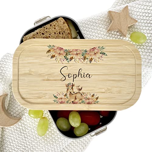 Manufaktur Liebevoll Brotdose mit Namen Reh | Vesperdose personalisiert Kinder | Brotdose Rehkitz | Brotdose Kinder personalisiert | Brotbox Reh von Manufaktur Liebevoll