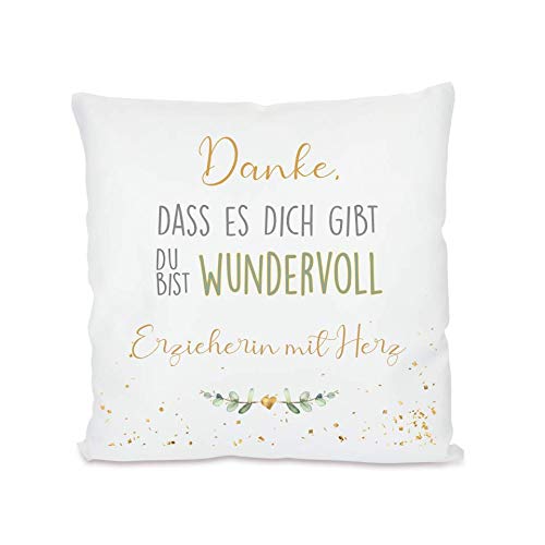 Manufaktur Liebevoll I Kissen „Danke, DASS es Dich gibt … Erzieherin mit Herz I Geschenk für die Kindergärtnerin I Besondere Geschenkidee als Dankeschön und zum Abschied I 40x40 cm von Manufaktur Liebevoll