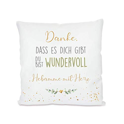 Manufaktur Liebevoll I Kissen „Danke, DASS es Dich gibt … Hebamme mit Herz I Geschenk für die Hebamme I Besondere Geschenkidee als Dankeschön und zu Weihnachten I 40x40 cm von Manufaktur Liebevoll