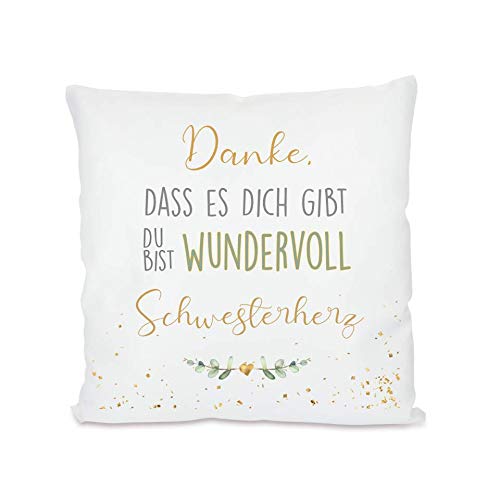 Manufaktur Liebevoll I Kissen „Danke, DASS es Dich gibt … Schwesterherz I Geschenk für die Schwester I Besondere Geschenkidee als Dankeschön, zum Geburtstag und zu Weihnachten von Manufaktur Liebevoll