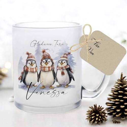 Manufaktur Liebevoll I Tasse Weihnachten Glastasse Glühweintasse mit Namen Weihnachtstasse personalisiert Tasse Nikolaus Weihnachtsgeschenke Kinder Glühwein Frauen Männer (Vanessa) von Manufaktur Liebevoll