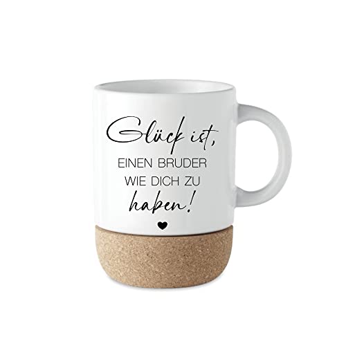 Manufaktur Liebevoll I Tasse Bruder Geschenk Kaffeetasse Keramiktasse Korkboden & Deckel Spruch Tasse Bruder | Kaffeebecher Geburtstag Danke Geschenk Weihnachten (Glück Bruder) von Manufaktur Liebevoll