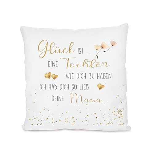 Manufaktur Liebevoll Kissen mit Spruch I Persönliches Geschenk für die Tochter I Spruchkissen für die geliebte Tochter | “Glück ist, Dich zur Tochter zu haben.” von Manufaktur Liebevoll