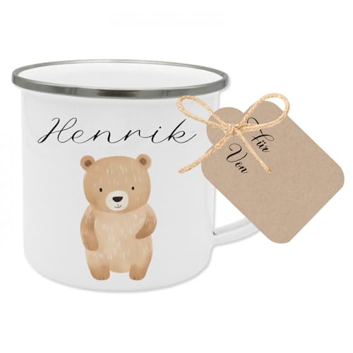 Manufaktur Liebevoll Namenstasse Kinder Kindertasse Personalisiert Emaille Tasse Mädchen Junge Geschenk Bär Tier Becher von Manufaktur Liebevoll