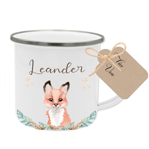 Manufaktur Liebevoll Namenstasse Kinder Kindertasse Personalisiert Emaille Tasse Mädchen Junge Geschenk Fuchs von Manufaktur Liebevoll