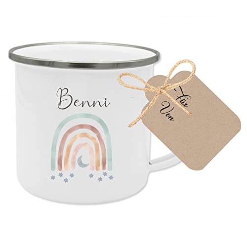 Manufaktur Liebevoll Namenstasse Kinder Kindertasse Personalisiert Emaille Tasse Mädchen Junge Geschenk Regenbogen Kinderbecher von Manufaktur Liebevoll