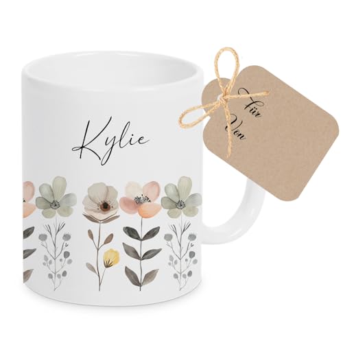 Manufaktur Liebevoll Tasse mit Namen Kinder Kindertasse mit Namen Becher Keramik Mädchen Junge Namenstasse Blumen Geschenk von Manufaktur Liebevoll