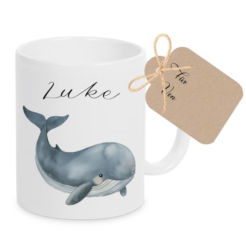 Manufaktur Liebevoll Tasse mit Namen Kinder Kindertasse mit Namen Becher Keramik Mädchen Junge Namenstasse Wal Geschenk von Manufaktur Liebevoll