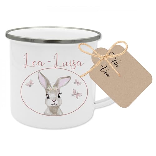 Manufaktur Liebevoll Emaille Tasse Kinder Geschenk personalisiert Kindertasse Hase Geschenk mit Name Kinder Geburtstagsgeschenk Tasse (Motiv “Lea Hase”) von Manufaktur Liebevoll