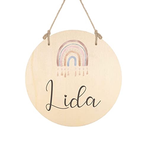 Manufaktur Liebevoll personalisiertes Namensschild - Türschild aus Holz für das Kinderzimmer - Regenbogenmotiv - Geschenk für Mädchen von Manufaktur Liebevoll