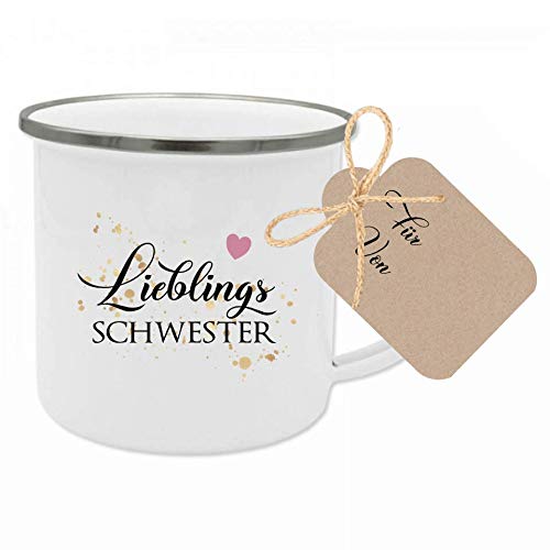 Tasse mit Spruch “Lieblingsschwester” I Das perfekte Geschenk für die Schwester I Geschenkidee zum Geburtstag, als Dankeschön und zu Weihnachten I mit Geschenkanhänger von Manufaktur Liebevoll