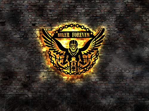 Biker Motorrad Fahrer Helm Chopper Trike Nierengurt Handschuhe LED Wandbild Leuchtschild no Aufkleber Emblem Logo sign Bild Sticker Schild Leuchtschild Wandsticker Leuchtbild Neonreklame Neon sign von Manufaktur MV