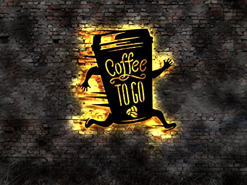 Manufaktur MV Schild Coffee to Go Leuchtschild LED Kaffeebecher Pappbecher Deckel Blechschild Röstkaffee Tasse Kaffee von Manufaktur MV
