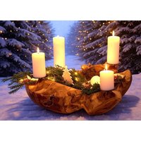 Adventskranz Adventsschale Teak Rund Ca. Ø 30/50cm Wurzelschale Wurzelholz Holzschale Teakschale Dekoschale von ManufakturDon