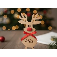 Personalisierte Rentier Tischkarte Weihnachten Holz Namensschild Platzhalter Deko Festlich Gravur Geschenk Familie Tischdeko von ManufakturDon
