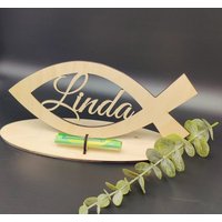 Taufe Geldgeschenk Personalisierbar Geschenk Zur Taufgeschenk Fisch Aus Holz Patenkind Wanddeko von ManufakturDon