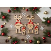 Weihnachten Platzhalter Rentier Holz Tischkarte Namensschild Personalisiert Gravur Deko Gäste Geschenk von ManufakturDon