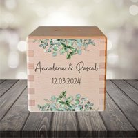 Spardose Geschenk Hochzeit Efeu Sparwürfel - Mit Deinen Wunschnamen Geldgeschenk Holzspardose Nachhaltig Persönliches von ManufakturHerzlich