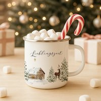 Emaille Tasse Weihnachten, Winter Becher Mit Hirsch & Hütte, Geschenkidee Lieblingszeit, Weihnachtsgeschenk Tasse, Advent Geschenk Emaille Tasse Weihnachten, Winter Becher Mit Hirsch & Hütte, Geschenkidee Lieblingszeit, Weihnachtsgeschenk Tasse, Advent Geschenk von ManufakturLiebevoll