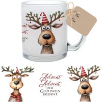 Glühweintasse Glas Rentier Advent Weihnachten Glühweinbecher To Go Glühweinglas Punchbecher Weihnachtsgeschenk Wichteln Lustig Elch von ManufakturLiebevoll