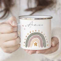 Kindertasse Personalisiert Regenbogen Tasse Kinder Emaille Mädchen Emailletasse Kindergeschirr Manufaktur Liebevoll von ManufakturLiebevoll
