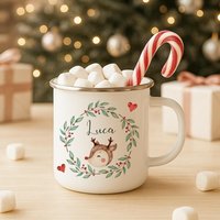 Personalisierte Emaille Tasse Weihnachten Mit Namen - Kinder Becher Rentier & Herz Motiv Geschenkidee Advent, Nikolaus, Weihnachtsgeschenk Personalisierte Emaille Tasse Weihnachten Mit Namen - Kinder Becher Rentier & Herz Motiv Geschenkidee Advent, Nikolaus, Weihnachtsgeschenk von ManufakturLiebevoll