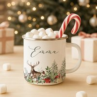 Personalisierte Emaille Tasse Weihnachten Mit Namen - Winter Becher Hirsch & Waldmotiv Geschenkidee Advent, Weihnachtsgeschenk von ManufakturLiebevoll