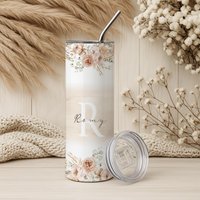 Personalisierter Thermobecher Mit Namen & Initialen Boho Floral Edelstahl Kaffeebecher To Go Strohhalm Geschenk Für Frauen U. Mädchen von ManufakturLiebevoll