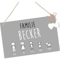 Türschild Haustürschild Namensschild Holz Name Familie Familienname Figuren Grau Weiß von ManufakturLiebevoll