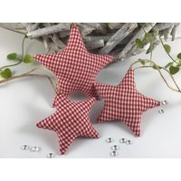 3 Größen, 2 Sterne in Rot/Weiß, Dekosterne, Stoffsterne, Landhausstil von ManufakturSteinhoff