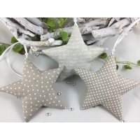3 Sterne in Taupe/Weiß, Dekosterne, Stoffsterne, Sterne von ManufakturSteinhoff