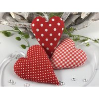 3 Stoffherzen, Dekoherzen, Herzen, Rot/Weiß von ManufakturSteinhoff
