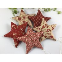 5 Sterne in Dunkelrot/Beige, Dekosterne, Stoffsterne, Weihnachten von ManufakturSteinhoff