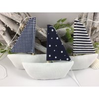 Schiff Ahoi 3 Boote, Dunkelblau/Weiß, Schiffe von ManufakturSteinhoff