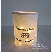 Lichttüte, Lichterbeutel, Stoffwindlicht Mit Spruch, Geschenkidee Camper, Camping, Wohnmobil, Abenteuer , Reisen, Zuhause Ist Wo Wir Parken von ManufakturToniRosa