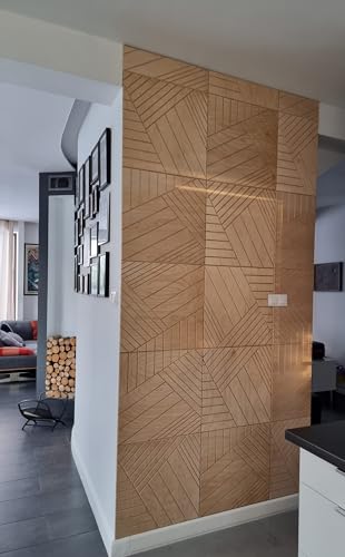 Trelis 3D-Wandpaneele aus Holz 50x50 cm - Raute Holzwand Dekoren Wandverkleidung Deckenpaneele Platten Paneele Wanddeko Wandtattoos Holzpaneel - Vintage Rhombus Echtholz 6mm stärke (Lack, Rechts) von Manufaktura Borkowscy