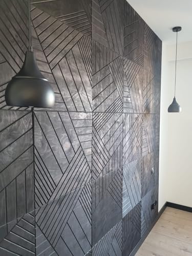 Trelis 3D-Wandpaneele aus Holz 50x50 cm - Raute Holzwand Dekoren Wandverkleidung Deckenpaneele Platten Paneele Wanddeko Wandtattoos Holzpaneel - Vintage Rhombus Echtholz 6mm stärke (Schwarz, Rechts) von Manufaktura Borkowscy