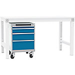 Manuflex Mobil Schubfachschrank 4 Schubfächer BASETEC Hellgrau, Brillantblau 500 x 580 x 720 mm von Manuflex