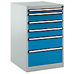 Manuflex Stationär Schubfachschrank 6 Schubfächer BASETEC Hellgrau, Brillantblau 500 x 580 x 800 mm von Manuflex