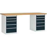 Manuflex WC5113.7016 Werkbanksystem COMBI, 2 Gehäuse Modell 2 mit massiver Bucheplatte, BxTxH = 200 von Manuflex