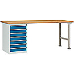 Manuflex Werkbanksystem Combi Modell 6 Multiplex, Stahl Lichtgrau, Brillantblau 1.500 x 700 x 840 mm von Manuflex