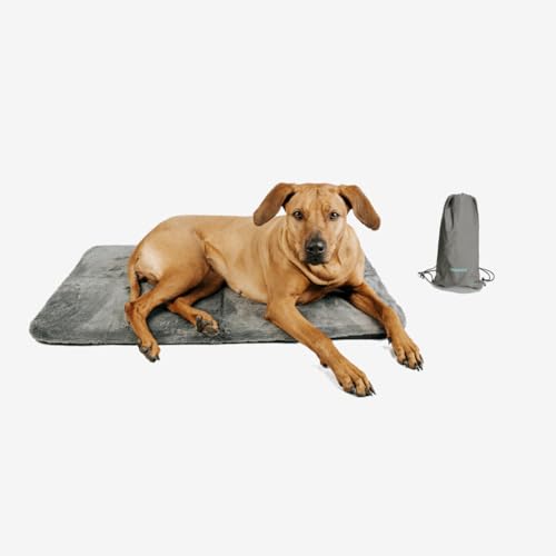 Manuly Hundedecke für unterwegs, Set aus Hundematte selbstaufblasend, flauschigem Langhaar Bezug und Tragetasche, waschmaschinentauglich, Bezug kann gewechselt Werden, 100x70x3,5cm, 1080g von Manuly