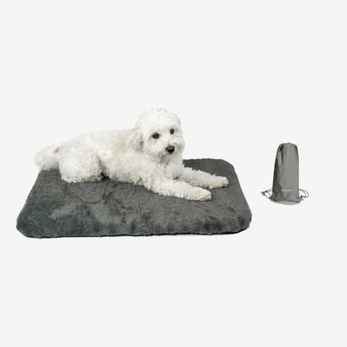 Manuly Hundedecke für unterwegs, Set aus Hundematte selbstaufblasend, flauschigem Langhaar Bezug und Tragetasche, waschmaschinentauglich, Bezug kann gewechselt Werden, 60x40x3,5cm, 470g von Manuly