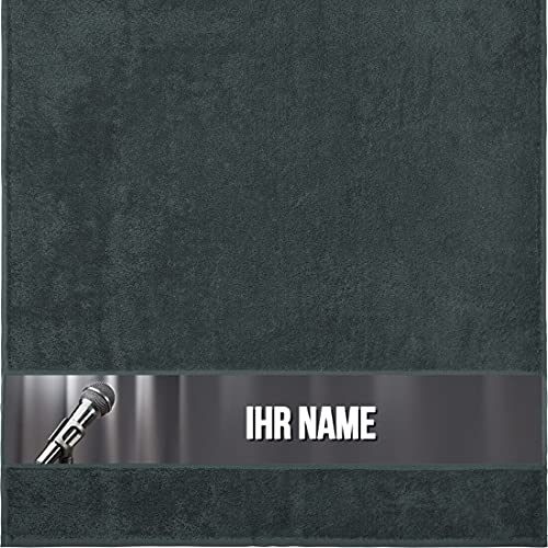 Duschtuch mit Namen - personalisiert - Motiv Mikrofon 1 - viele Farben & Musik-Motive - Dusch-Handtuch - anthrazit - Größe 70x140 cm - persönliches Geschenk mit Wunsch-Motiv und Wunsch-Name von Manutextur