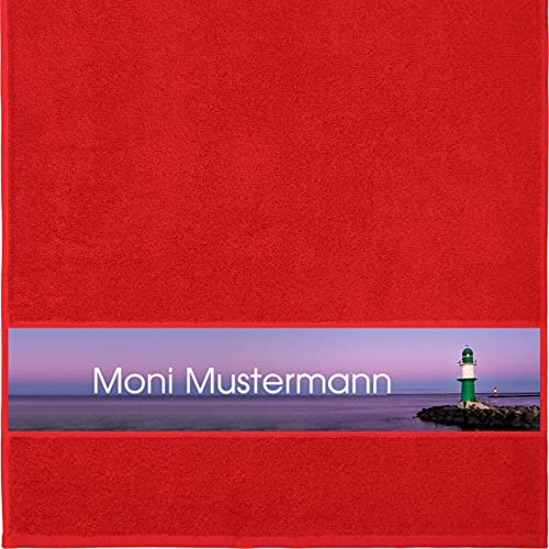 Handtuch mit Namen - personalisiert - Motiv Leuchtturm - viele Farben & Motive - Dusch-Handtuch - rot - Größe 50x100 cm - persönliches Geschenk mit Wunsch-Motiv und Wunsch-Name von Manutextur