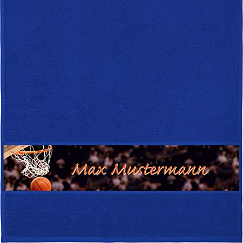 Handtuch mit Namen - personalisiert - Motiv Sport - Basketball - viele Farben & Motive - Dusch-Handtuch - royalblau - Größe 50x100 cm - persönliches Geschenk mit Wunsch-Motiv und Wunsch-Name von Manutextur