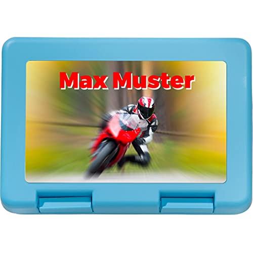 Manutextur Brotzeitbox mit Namen - Motiv Motorrad 1 - personalisiert - persönliches Geschenk von Manutextur